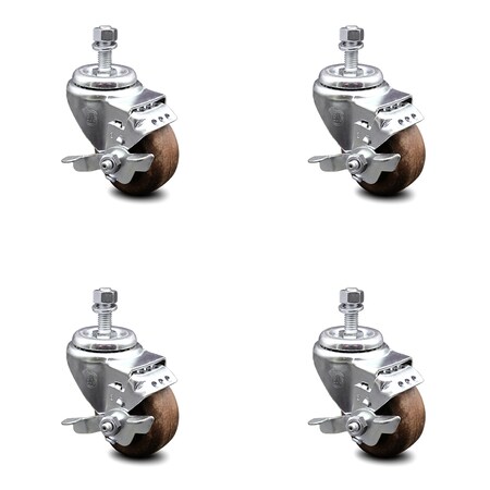 Service Caster 3.5 Inch High Temp Glass Filled Nylon 1/2 Inch Threaded Stem Caster Set with Brake SCC-TS20S3514-GFNSHT-TLB-121315-4